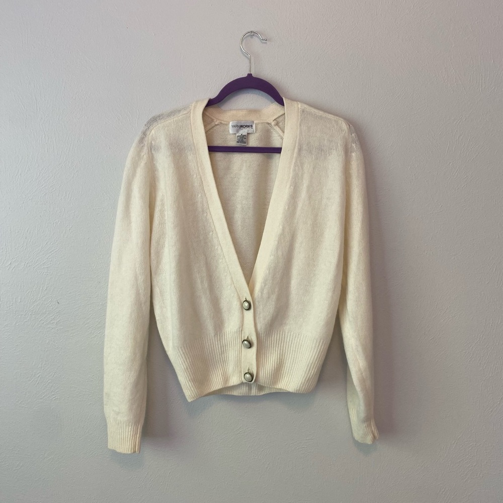 Lamb’s Wool (70%) Blend Off White Cardigan from Yarnworks